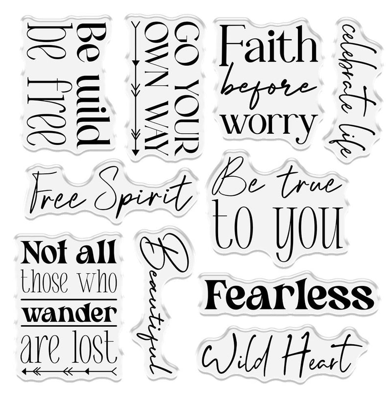 Sara Signature Bohemian Clear Acrylic Sentiment Stamps Harmony & Happiness by Crafters Companion - Craftywaftyshop