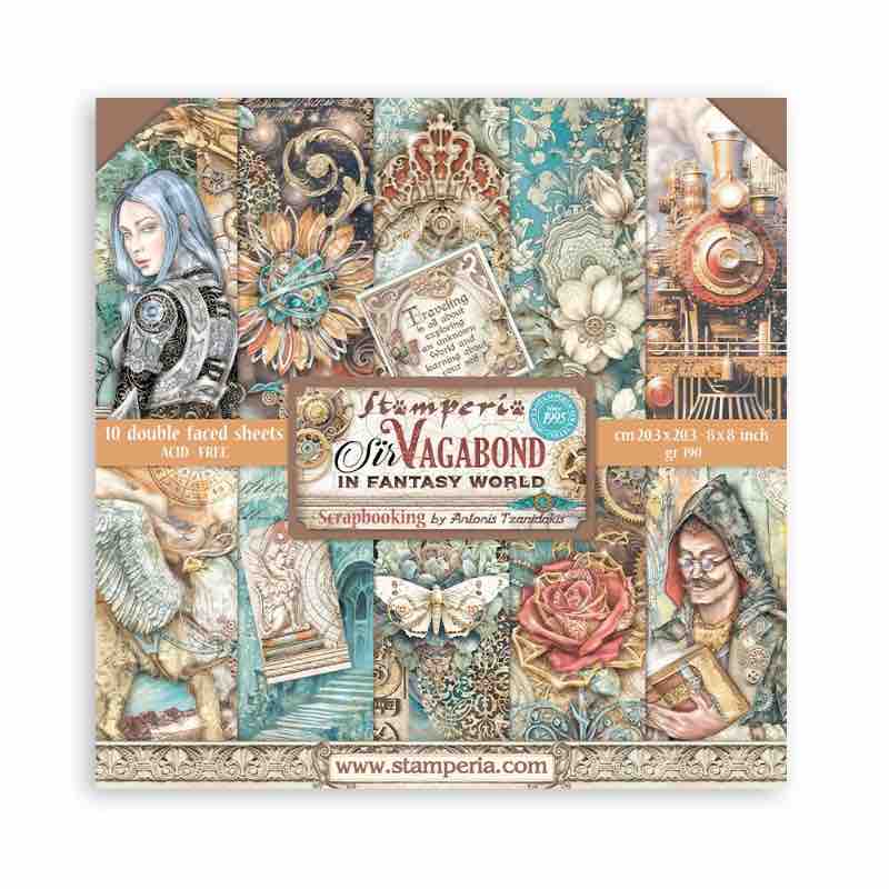 Stamperia Mini Scrapbooking Pad (8×8) Sir Vagabond In Fantasy World - Craftywaftyshop