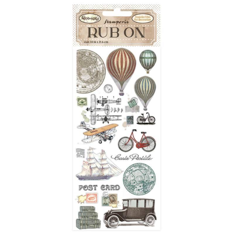 Stamperia Rub On 10.16 cm x 21.6 cm Around The World Balloons - Craftywaftyshop