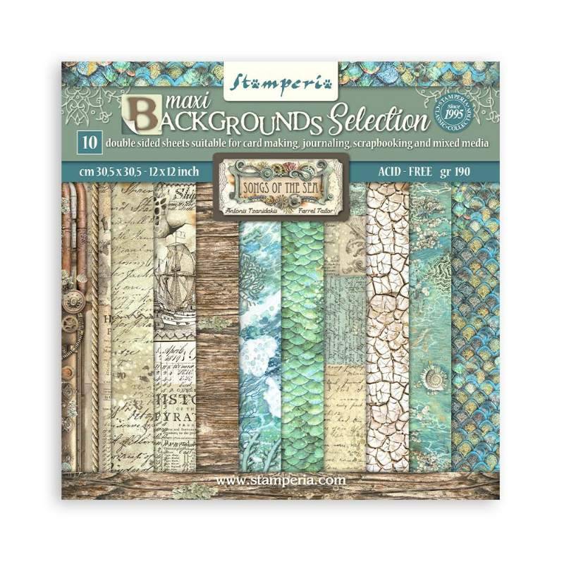 Stamperia Scrapbooking Pad 10 sheets 30.5 x 30.5(12×12) Maxi Backgrounds Songs Of The Sea - Craftywaftyshop