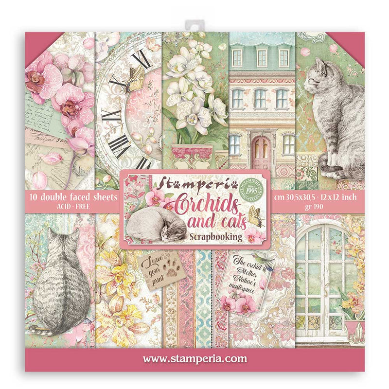 Stamperia Scrapbooking Pad (12 x 12) Orchids And Cats - Craftywaftyshop