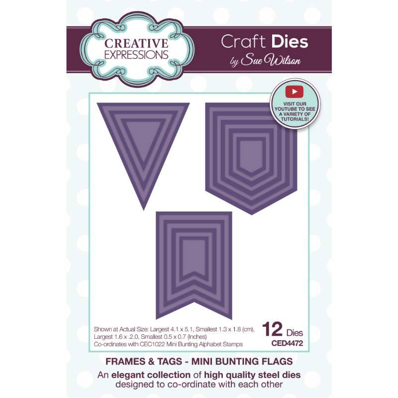 Sue Wilson Frames & Tags Mini Bunting Flags Craft Die by Creative Expressions - Craftywaftyshop