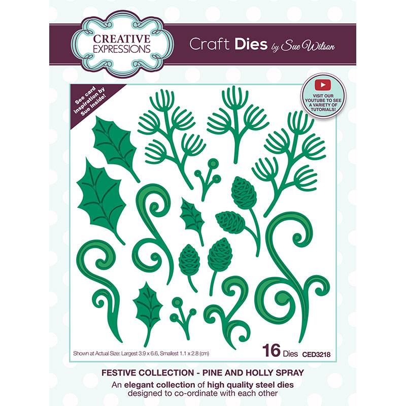 Sue Wilson Pine and Holly Spray Craft Die by Creative Expressions - Craftywaftyshop