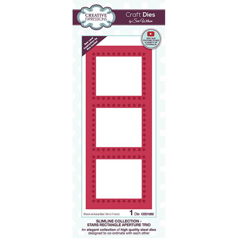 Sue Wilson Slimline Stars Rectangle Aperture Trio Craft Die by Creative Expressions - Craftywaftyshop