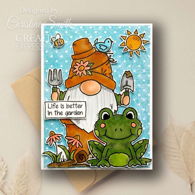 Woodware Clear Singles Hopping Gnome 4 in x 6 in Stamp Set - Craftywaftyshop