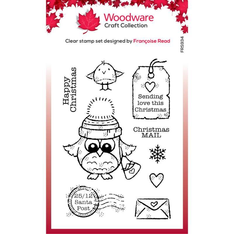 Woodware Clear Singles Owl Christmas Mail 4 in x 6 in Stamp - Craftywaftyshop
