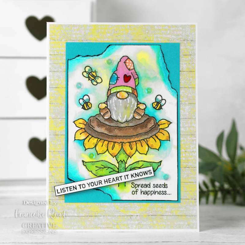 Woodware Clear Singles Sunflower Gnome 4 in x 6 in Stamp by Creative Expressions - Craftywaftyshop